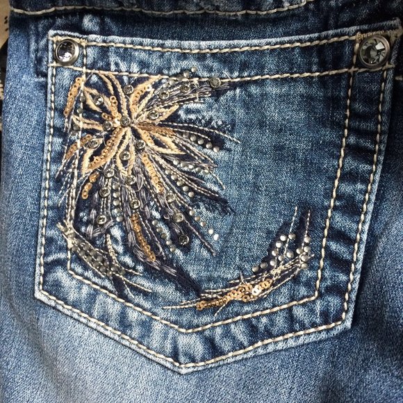 Miss Me Flower Corner Boot Jeans Sz 29 Rhinestones Sequins Medium Wash JP5636B2 - Picture 5 of 15